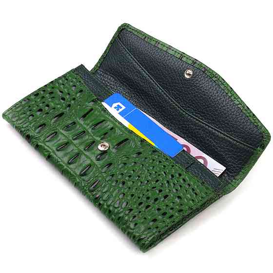 Портмоне для женщин из натуральной кожи с тиснением под крокодила CANPELLINI 21701 Зеленое Киев