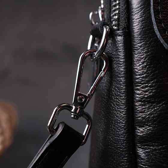 Вертикальная небольшая сумка для женщин на два отделения из натуральной кожи Черная (Vintage) Киев