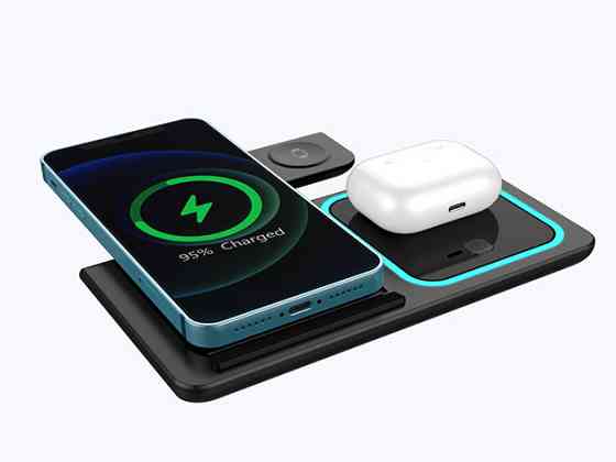 Бездротова зарядка 3в1 15Вт 5-12В годинник телефон навушники AC Prof 3in1W Киев