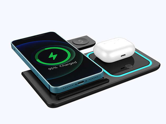 Бездротова зарядка 3в1 15Вт 5-12В годинник телефон навушники AC Prof 3in1W Киев - изображение 3