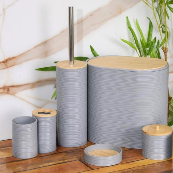 Набор аксессуаров 6в1 для ванной комнаты и душа, урна,дозатор для мыла, мыльница, стаканы,ёршик серый Каменец-Подольский