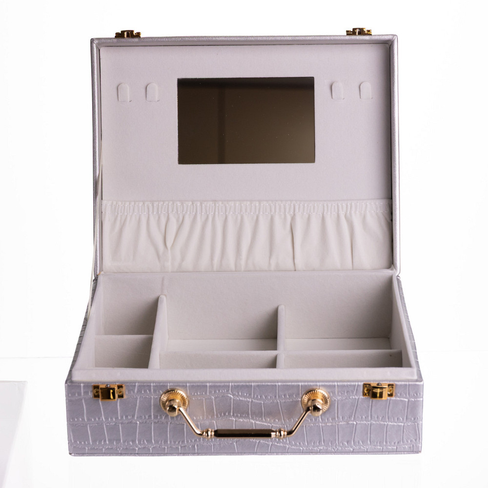 Скринька для прикрас з еко шкіри 19 відділень з дзеркалом 23.5×14×8 см Сірий HP-5-20G Коломыя - изображение 3