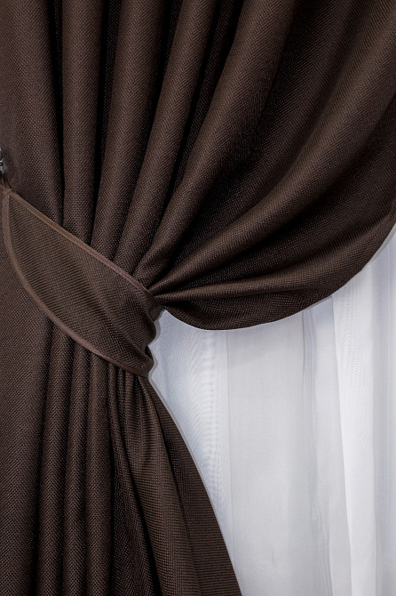 Комплект готових штор VR-Textil Льон-блекаут Льон Мішковина № 291ш Венге 150х270см 2 шт (30-041) Київ - фото 4