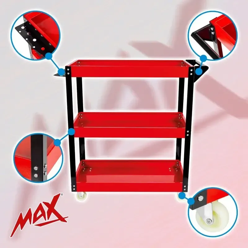 Візок для інструментів MAX MXMTCO2 – 3 полиці, сталева ручка, професійний дизайн Львів - фото 2