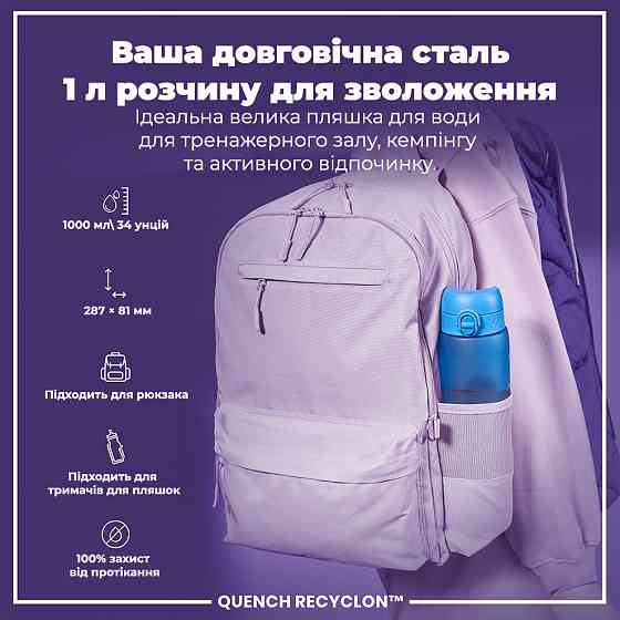 Пляшка для води ION8 1000 мл. BPA Free, Times To Drink, (ЕКО пляшка) BPA Free, Blue & Pink Кам'янське