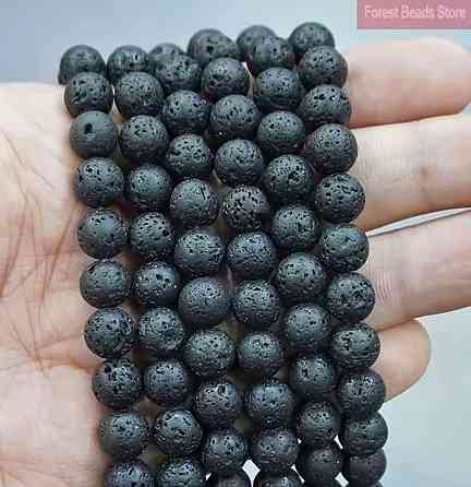 Намистини з вулканічної лави 8 мм, нитка 45 шт, натуральний камінь для браслетів Київ