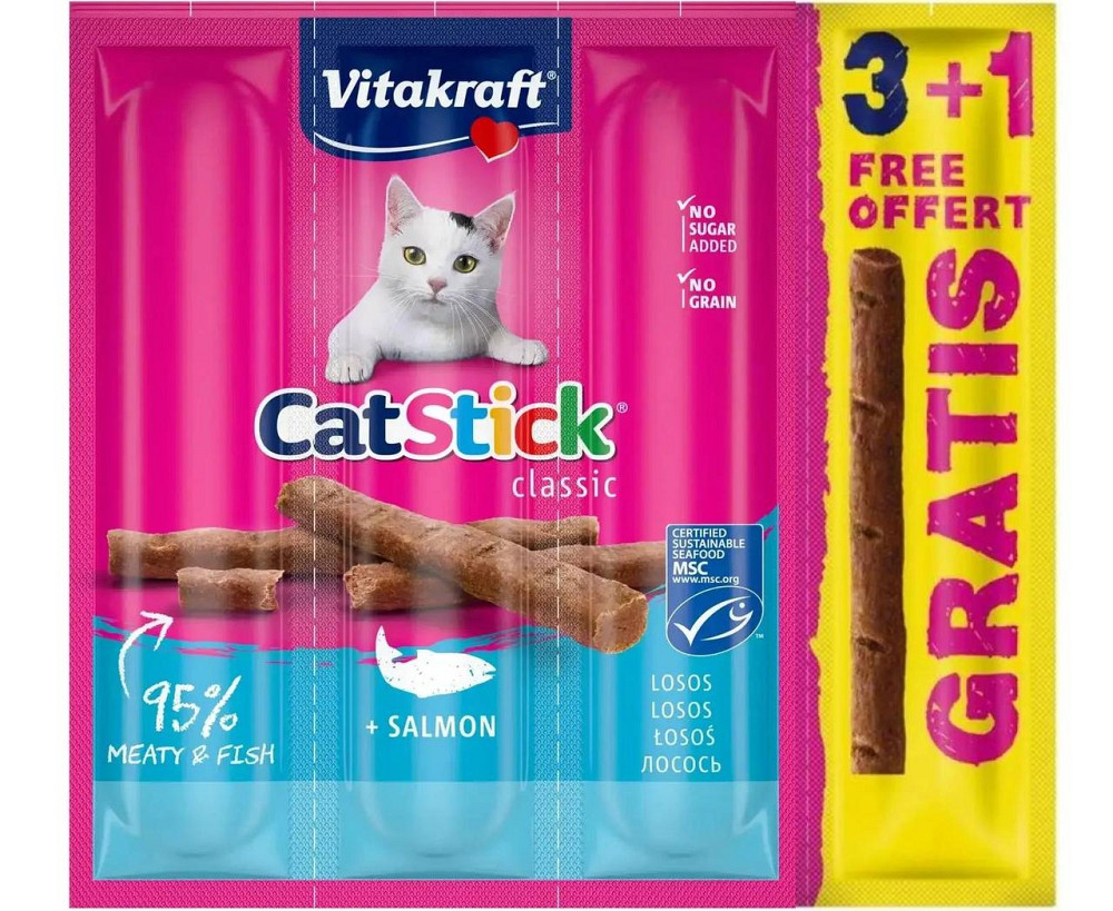 М’ясні палички для котів Вітакрафт Vitakraft ласощі з лососем 4 шт x 12 г Вінниця - фото 1