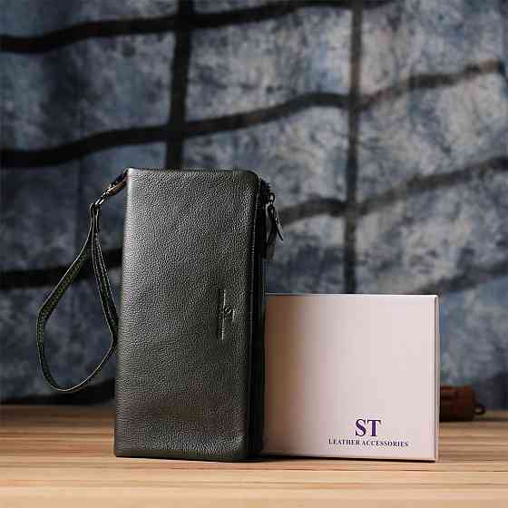 Удобный кошелек для женщин с кистевым ремнем из натуральной кожи Зеленый (ST Leather) Киев