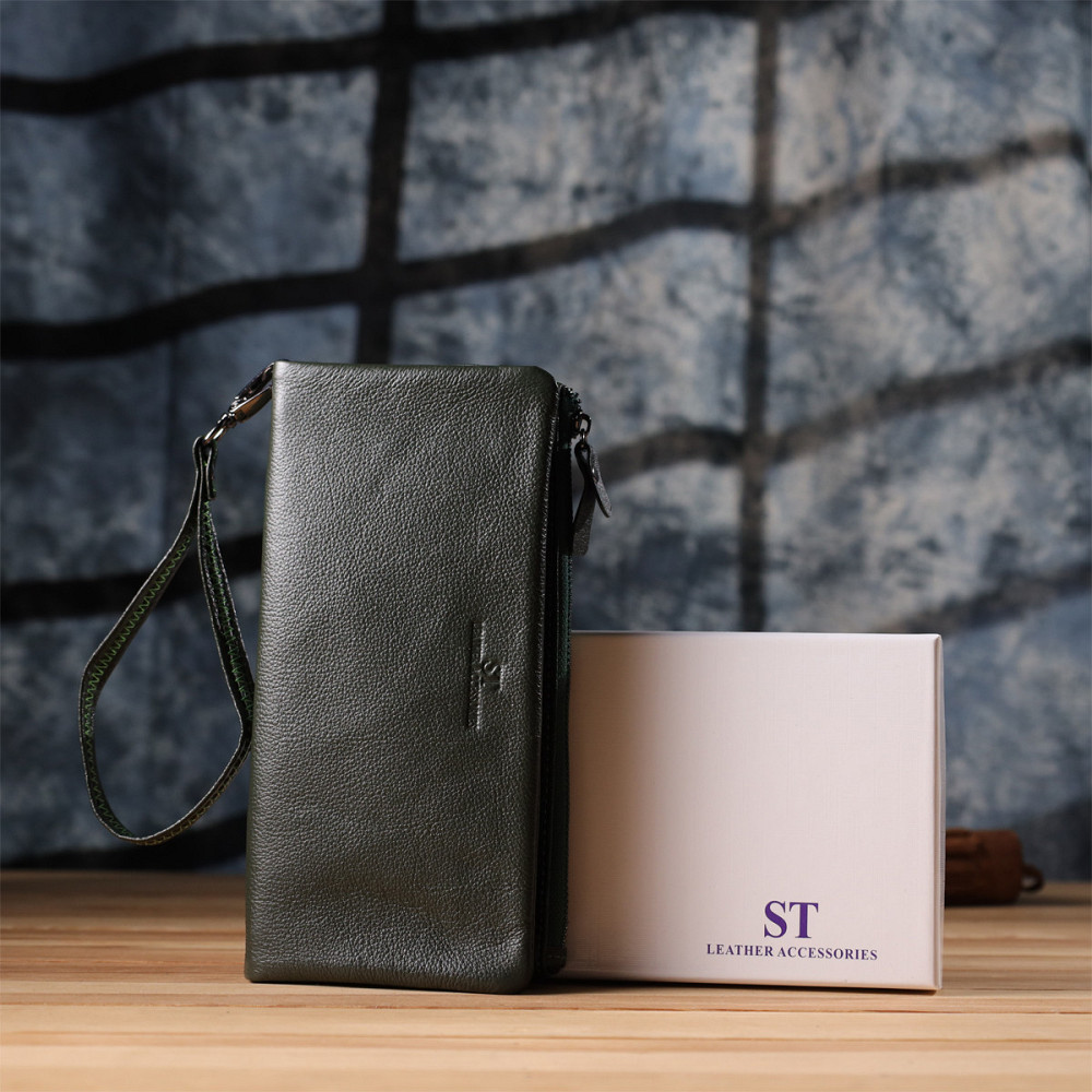 Удобный кошелек для женщин с кистевым ремнем из натуральной кожи Зеленый (ST Leather) Киев - изображение 4