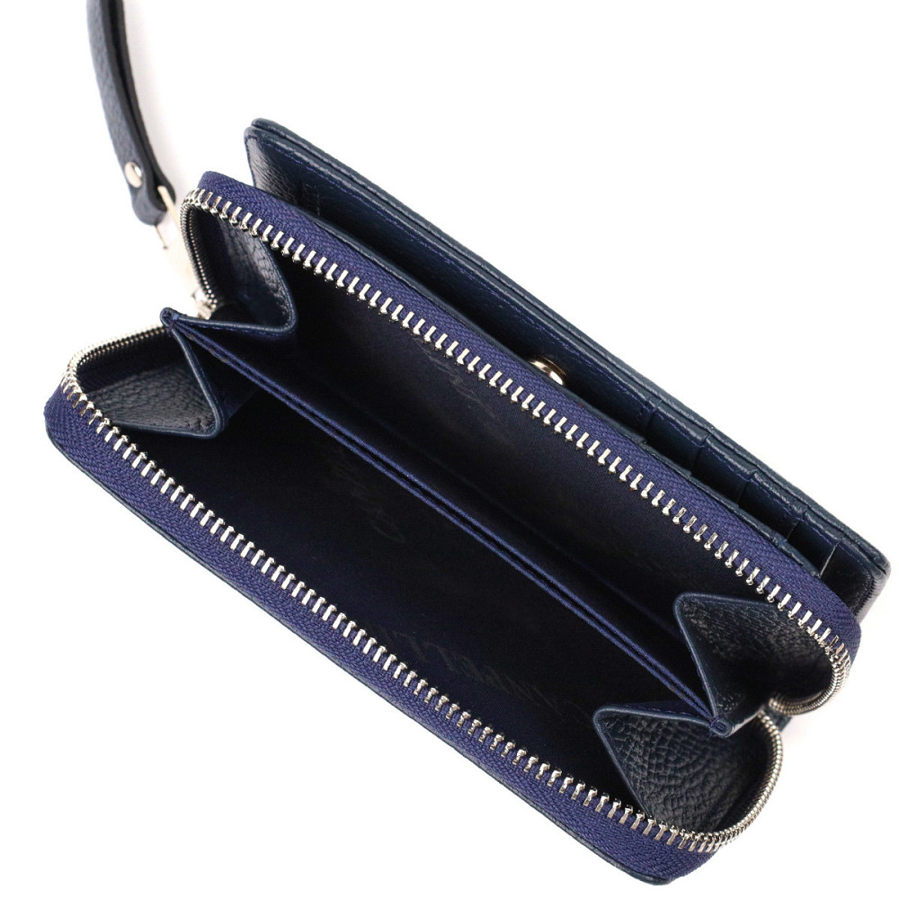Практичное женское портмоне среднего размера из натуральной кожи Синее (CANPELLINI) Киев - изображение 10