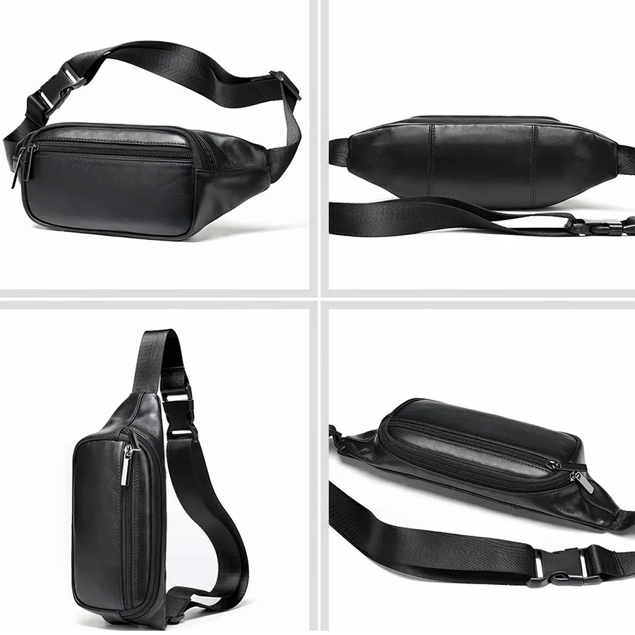 Сумка бананка мужская кожаная, Повседневная мужская сумка на грудь поясная бананка черная IX-18 Львов - изображение 6