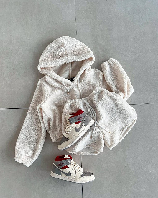 Жіночий затишний домашній костюм-двійка з махри тедді Молочний, 42/46 Одеса - фото 1