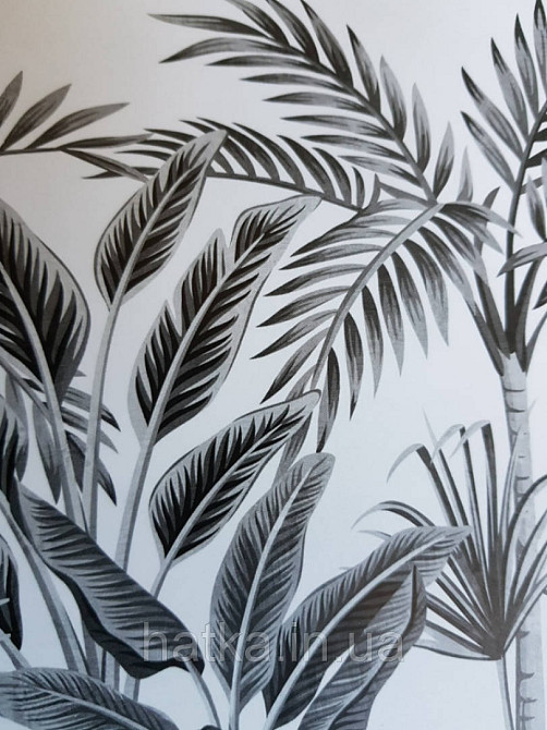 Шпалери вінілові Grandeco One roll one motif 2 A40801 панно рослини великий лист папороть манстера чорні Київ - фото 4