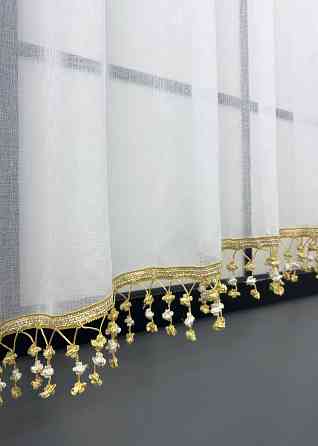 Кухонна арка VR-Textil № 000к мікро-льон з бахромою білий з молочним і бежевим 270х120 см (51-263) Київ