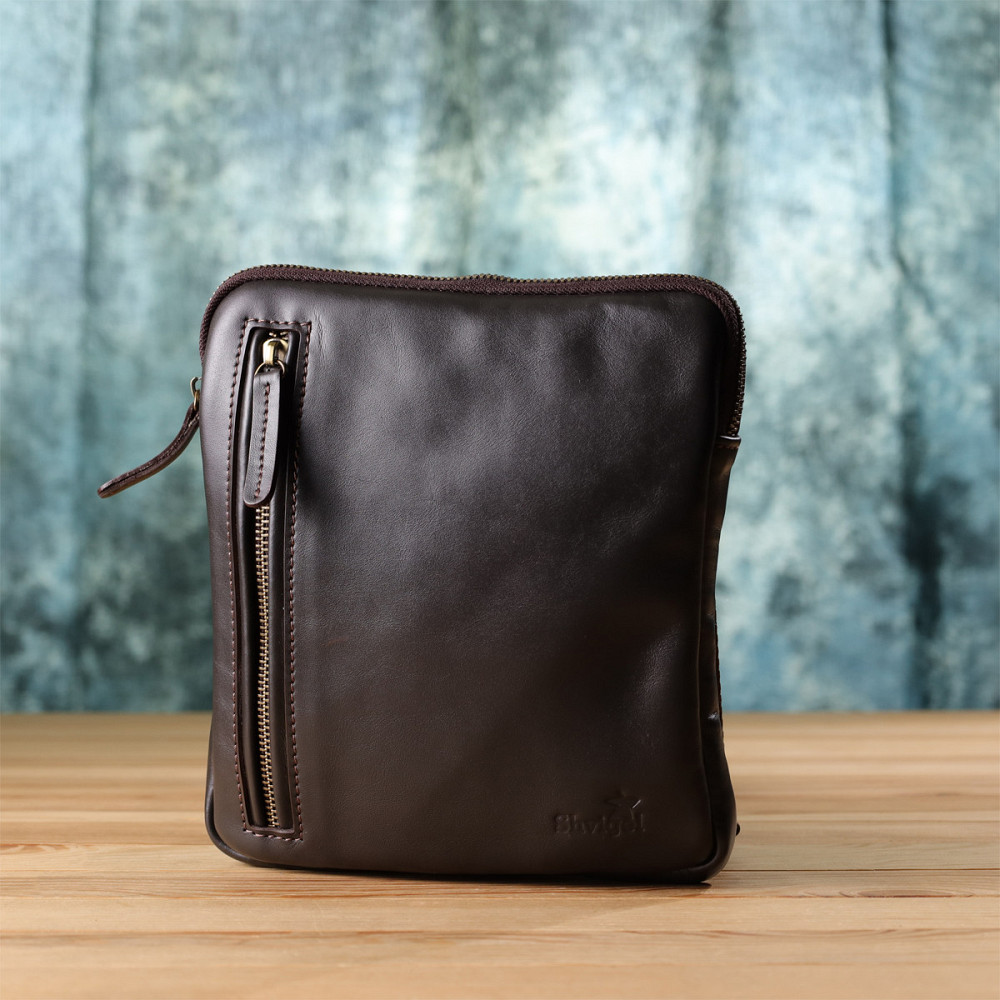 Елегантна чоловіча сумка з гладкої натуральної шкіри Коричневий (SHVIGEL) Київ - фото 3