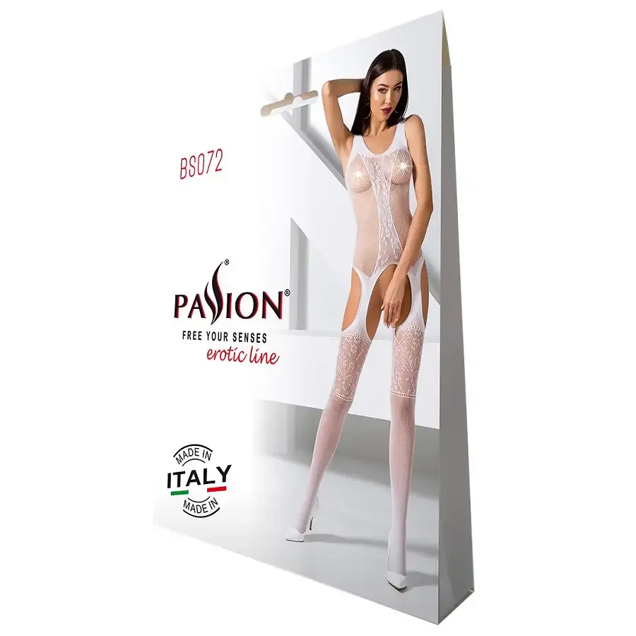 Бодістокінг з імітацією панчох і ажурною вставкою Passion BS072 white Львів - фото 5