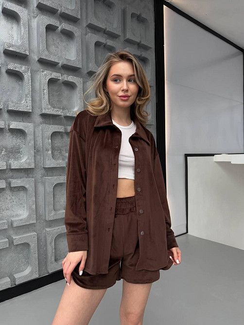 Женский стильный прогулочный велюровый костюм двойка Шоколад Одесса - изображение 7