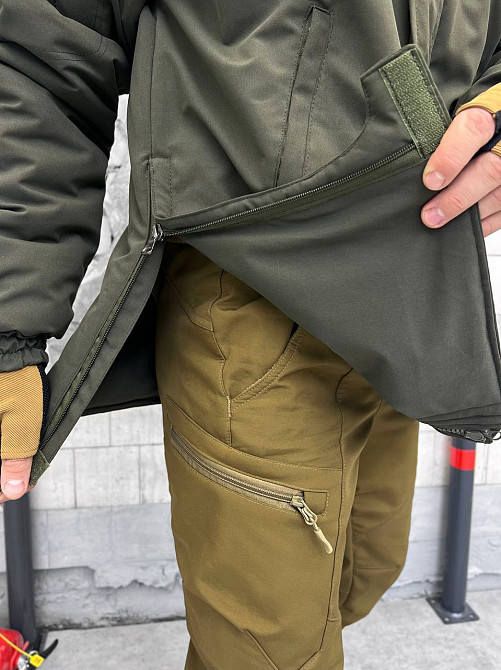 Куртка зимова чоловіча тепла з капюшоном хакі липучка під шеврон Одеса - фото 19