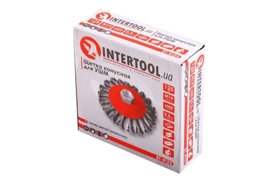 Щітка для УШМ конусна Intertool пучки витою дроту 125мм Вінниця