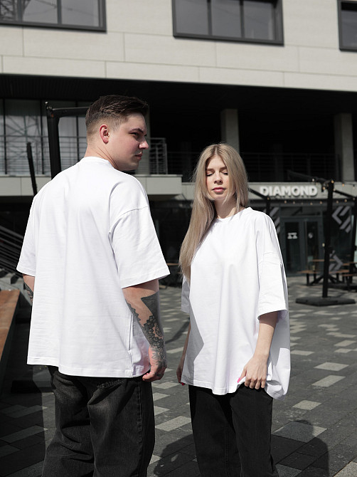 Парні футболки оверсайз (oversize) для чоловіка та дружини, для закоханих пар SANE білі M Одеса - фото 6