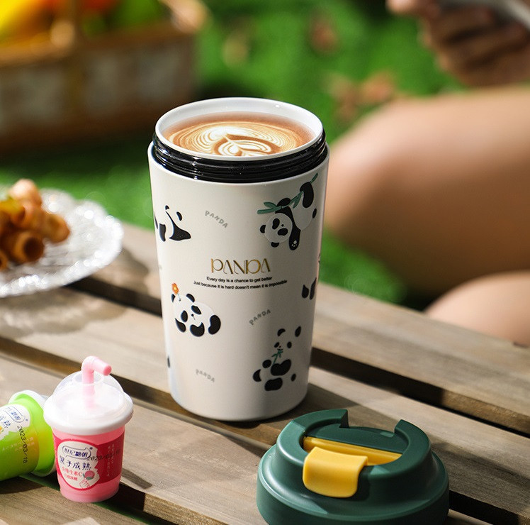 Термокружка Panda фарфоровая 380 мл, зеленая Киев - изображение 5