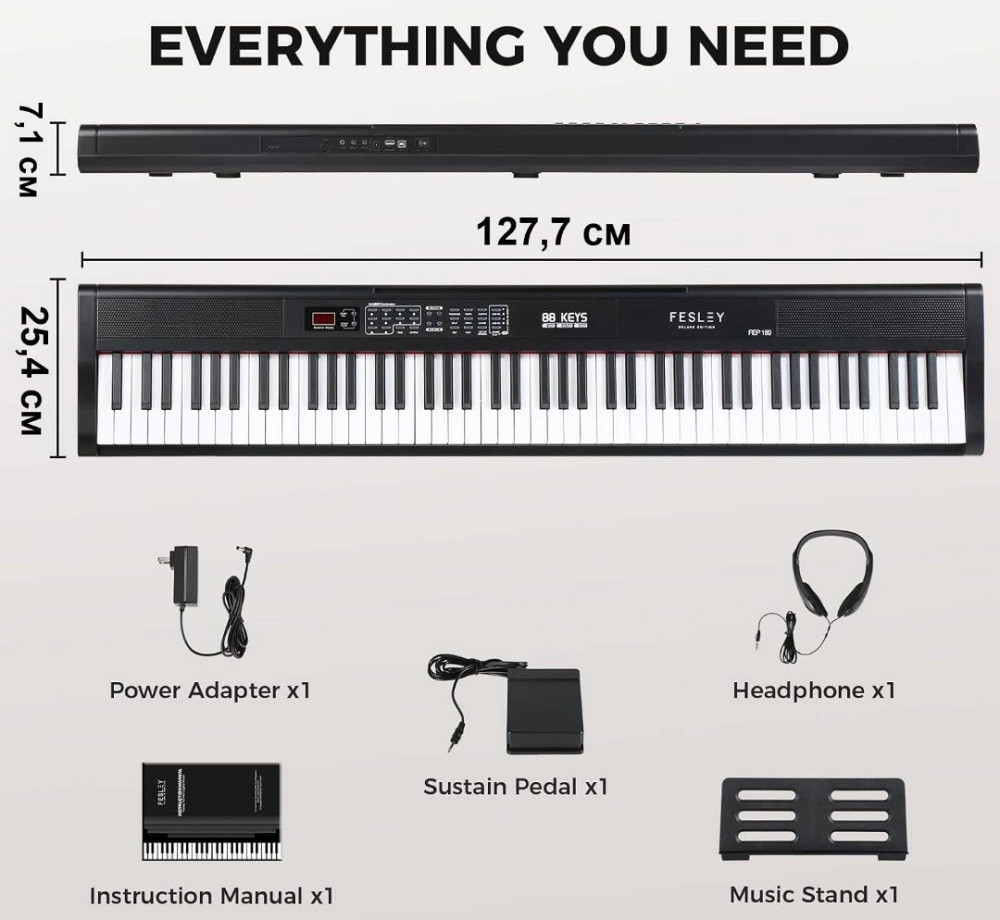 Цифрове піаніно Fesley FEP160 (стійка, педаль, пюпітр, навушники) Харків - фото 1