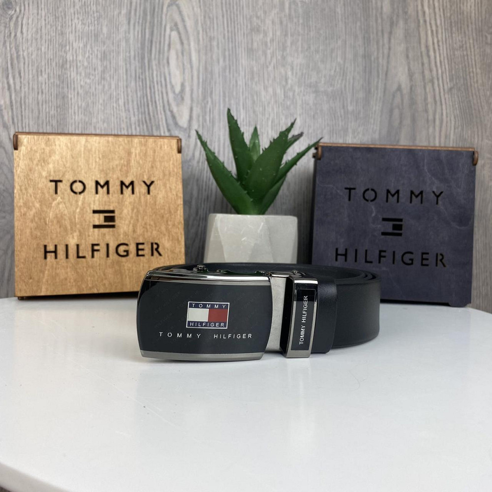 Чоловіча шкіряна ремінь автомат стиль Tommy Hilfiger, пояс з натуральної шкіри Томмі чорний ( 29875 ) Харьков - изображение 6