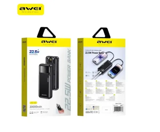 Зовнішній акумулятор Power Bank AWEI PA-93 20000 мАг 22.5W QC3.0 PD дисплей швидка зарядка LED індикатор Одеса