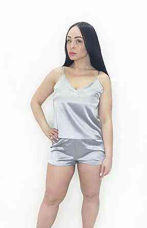 Пижама женская шелковая с шортами Серый S Харьков