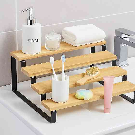 Полка для ванной комнаты и кухни деревянная многоярусная на 4 ступени для специй,стойка ступенчатая для банок Каменец-Подольский