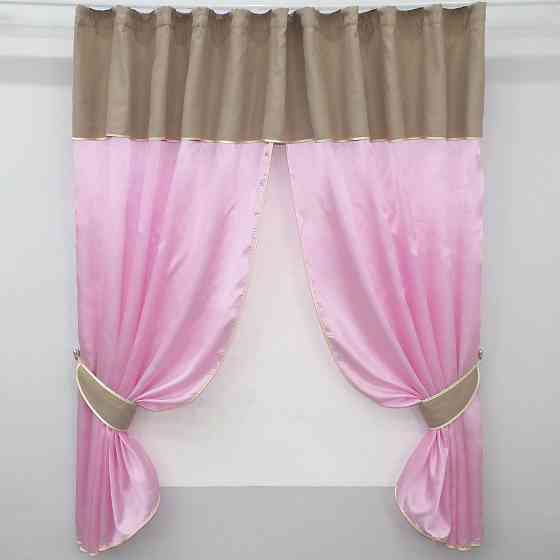 Кухонні штори VR-Textil № 073к з ламбрекеном і підхватами рожевий з світлим какао 270х170 см (52-0392) Київ