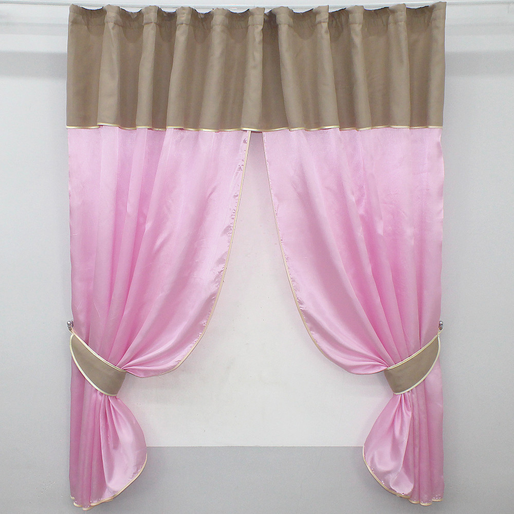 Кухонні штори VR-Textil № 073к з ламбрекеном і підхватами рожевий з світлим какао 270х170 см (52-0392) Київ - фото 1