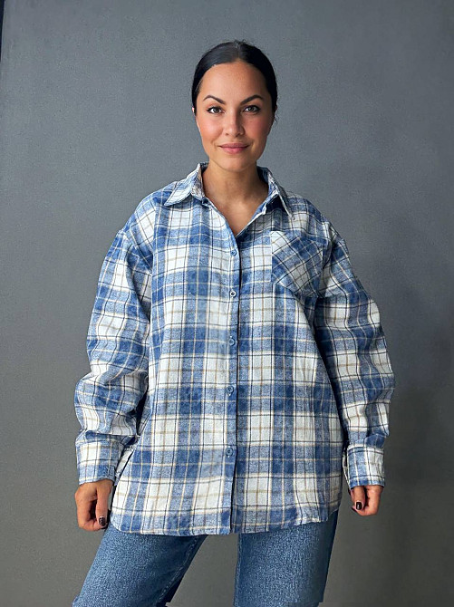 Сорочка жіноча YZY 7765 в клітинку оверсайз широка варена, блакитний, one size Київ - фото 8