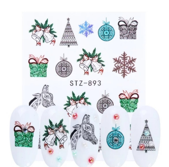 Новогодние наклейки для ногтей разноцветные - размер наклейки 6*5см, инструкция в описании товара Киев - изображение 1