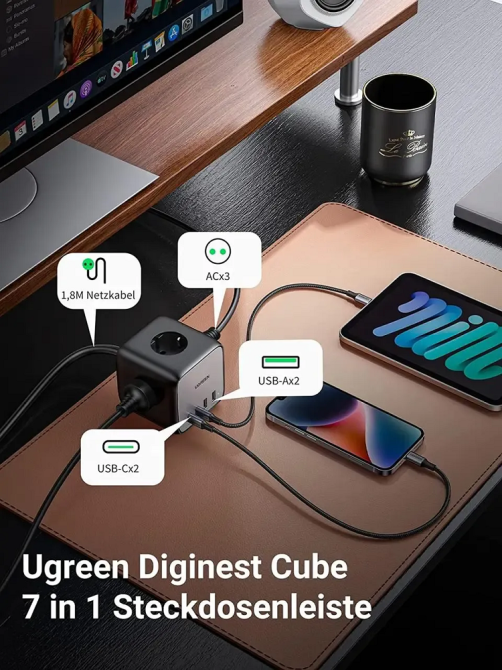Мережевий зарядний пристрій UGREEN CD268 65W DigiNest Cube (2C2A) (UGR-60113) Київ - фото 9