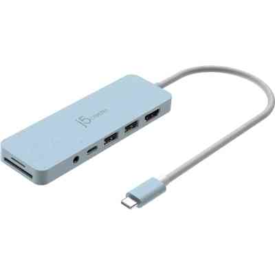 Концентратор J5create USB-C 6-in-1 2xUSB 3.2 + USB-C PD + HDMI 4K + SD/TF + 3.5mm cyan (JCD373EC-N) Винница