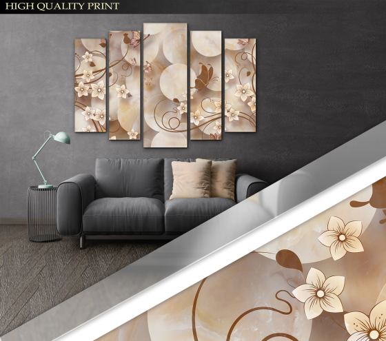 Модульна картина у вітальню / спальню Абстракція бежеві Орхідеї Art-407_5 ( 80х118см ) Київ