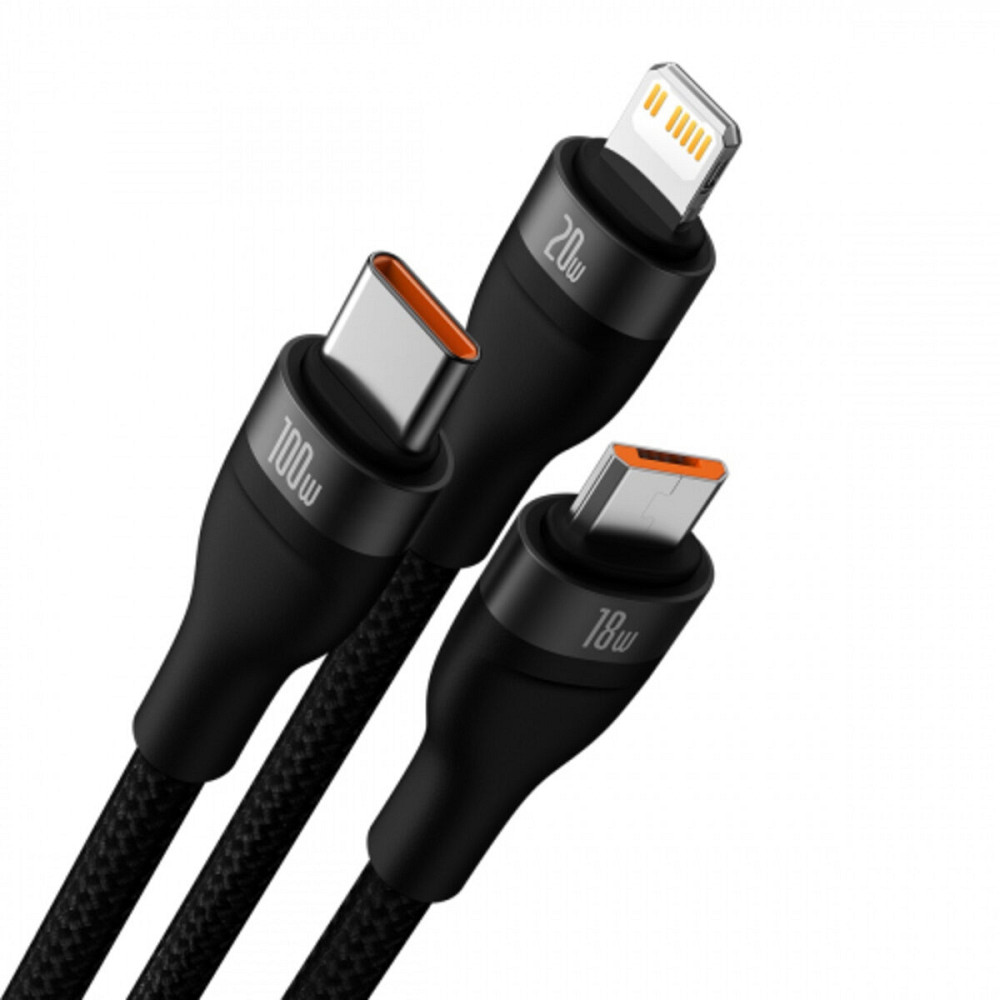 Кабель Baseus Flash Series Ⅱ Two-for-three Charging Cable U+C to M+L+C 100W 1.2m Black Київ - фото 1