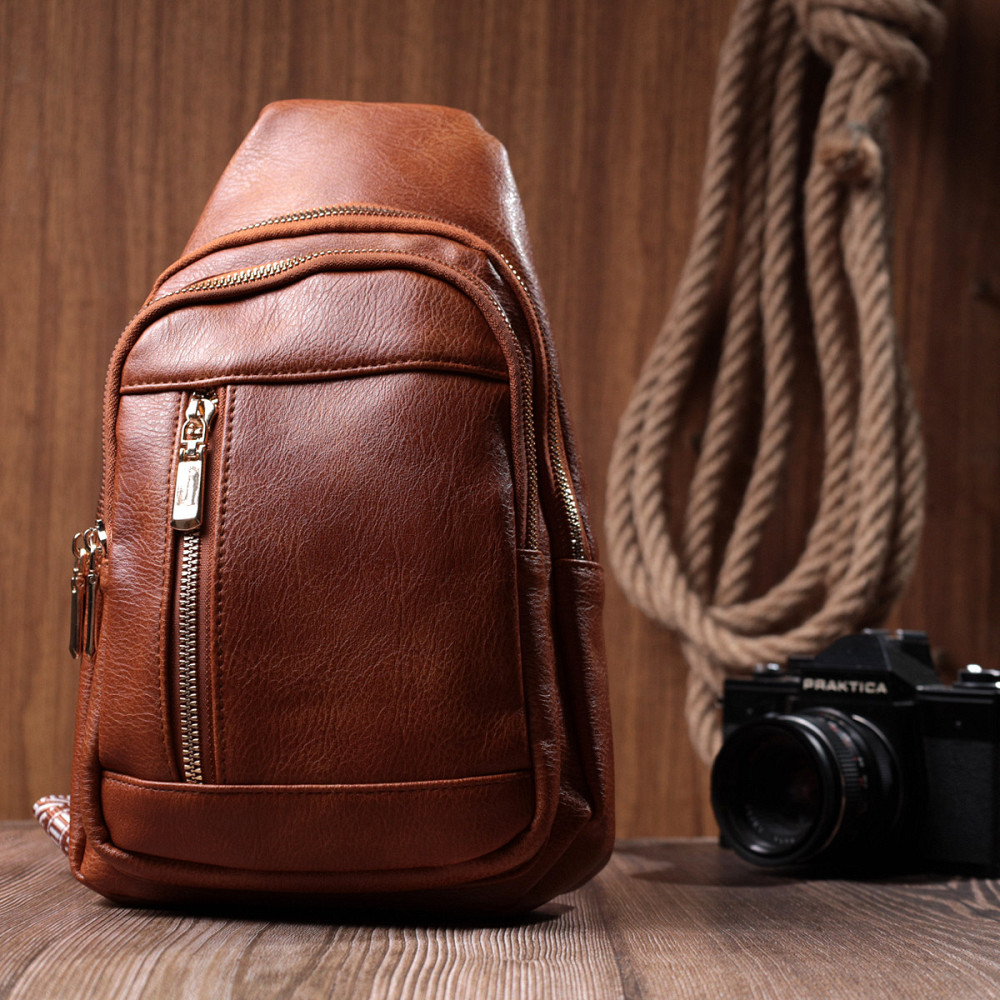 Интересная слинг сумка для женщин из экокожи Vintage 22749 Рыжий Киев - изображение 9