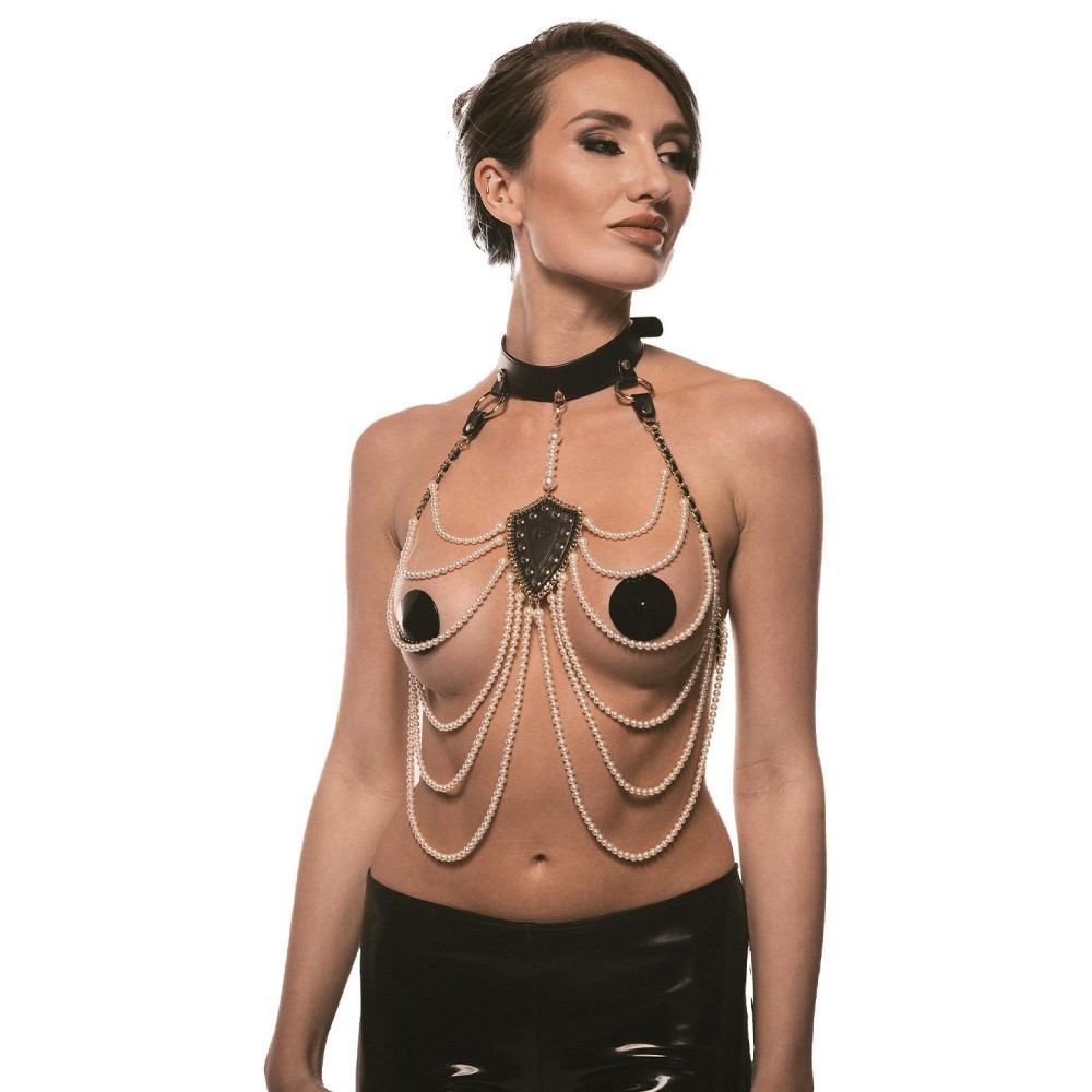 Нашийник з перловим намистом BDSM Guilty Pleasure Pearl, 6 рядів, на зав'язках Sex Aura Київ - фото 1