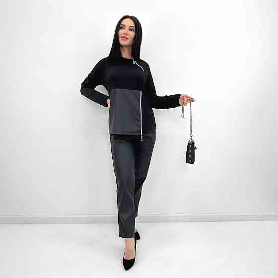 Повсякденний костюм з блискавками "Skylar" оптом | Норма і батал | Розпродаж моделі Чорний, 50-52 Київ