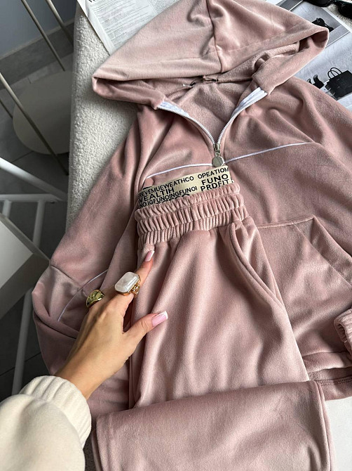 Женский утепленный велюровый костюм двойка на меху Бежевый, 48/52 Одесса - изображение 3