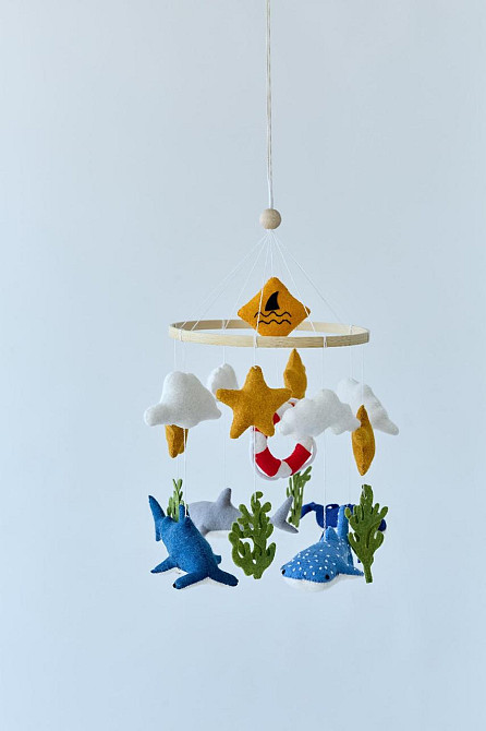 Дитячий мобіль на ліжечко для немовлят WoollyFox "Підводний світ: кит, акули, водорості" Київ - фото 2