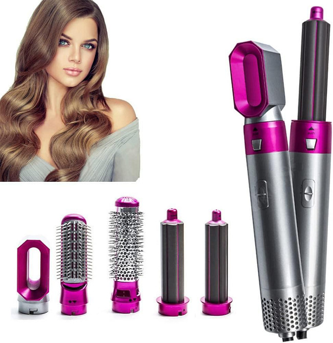 Фен стайлер для волос Volumizer 5в1 YX-818, стайлер для укладки, выпрямления, завивки, сушки, фен-щетка Киев - изображение 1