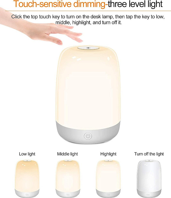 Стильная сенсорная ночная лампа, 6 цветов, USB-зарядка аккумуляторная, регулируемая яркость, светильник ночник Киев - изображение 2