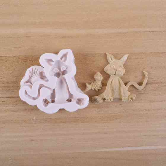 Молд силиконовый Кот с рыбой 64 на 60 мм серый Киев