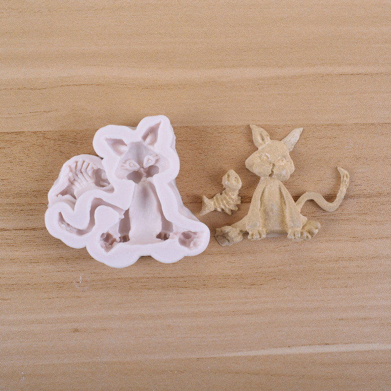 Молд силиконовый Кот с рыбой 64 на 60 мм серый Киев - изображение 6