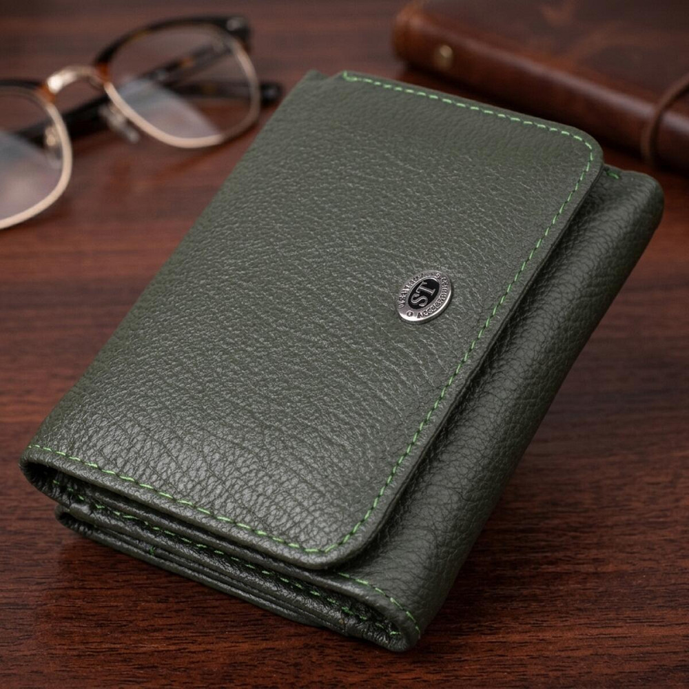 Жіночий гаманець компактного розміру з натуральної шкіри ST Leather 23072 Зелений Київ - фото 11