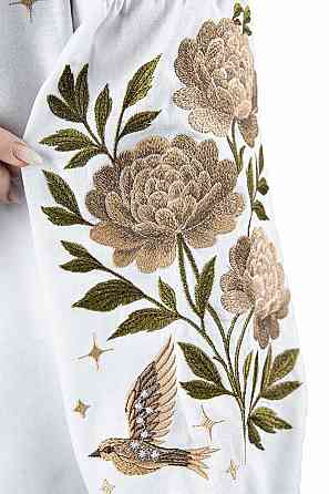 Вишиванка жіноча, лляна, біла, з довгим рукавом, топ Київ