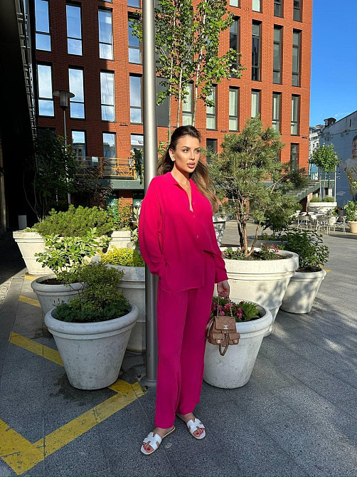 Костюм-трійка жіночий літній креп-жатка Малиновий M-L Харків - фото 1